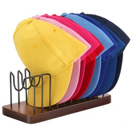 Outink Hat Organizer for Baseball Caps, Hat Rack Stand for 10 Baseball Hats Wood Metal Hat Holder Storage Baseball Cap Organizer for Closet Dresser Desk (Brown, 1 Pack)