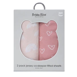 2PK Bubba Blue 55x84cm Nordic Jersey Co-Sleeper Fitted Sheet 0-12m Berry/Rose