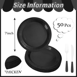 FALIZIFU 50 Pcs Black Paper Plates 7 Inch Black Dessert Plates Disposable Dinner Plates for Baby Shower Bridal Shower Birthday Party Supplies Disposable Paper Plates