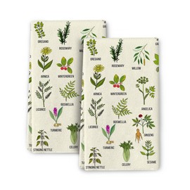 Cute Herbs Botanic Garden Plants Kitchen Dish Towels Set of 2, Ultra Soft Absorbent Hand Drying Baking Cooking Cloth, Spring Summer Holiday Home Decor 16" x 24"