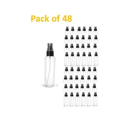 Clear 2 oz PET Plastic Bottle | Round Slim Bottles with Black Fine Mist Sprayers - Multipurpose (Pack of 48)