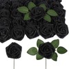 Uznaeoi Black Glitter Roses,50PCS Fake Roses 2.76" Foam Flowers Artificial