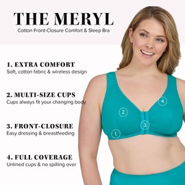 LEADING LADY, The Meryl, Front-Closure, Cotton Bra, Comfort Sleep Bra for Women, Breathable, Unlined, Full Coverage, Wireless