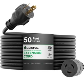 PLUGTUL 20 AMP Locking Extension Cord 50FT, NEMA L5-20P to L5-20R Generator Extension Cord, 12Gauge, SJTW, 125Volts, 20Amp, 2500W, ETL Listed, Black