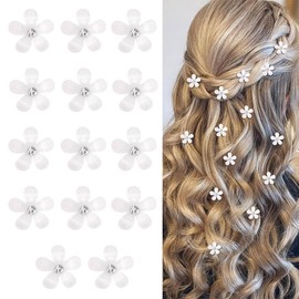 14 Pcs White Rhinestone Flower Hair Claw Clips,Bridal Hair Barrettes Small Flower Hairpins for Women,Girls,Cute Mini Barrettes Hair Styling Accessories for Daliy Party,Wedding,Photograph (White)