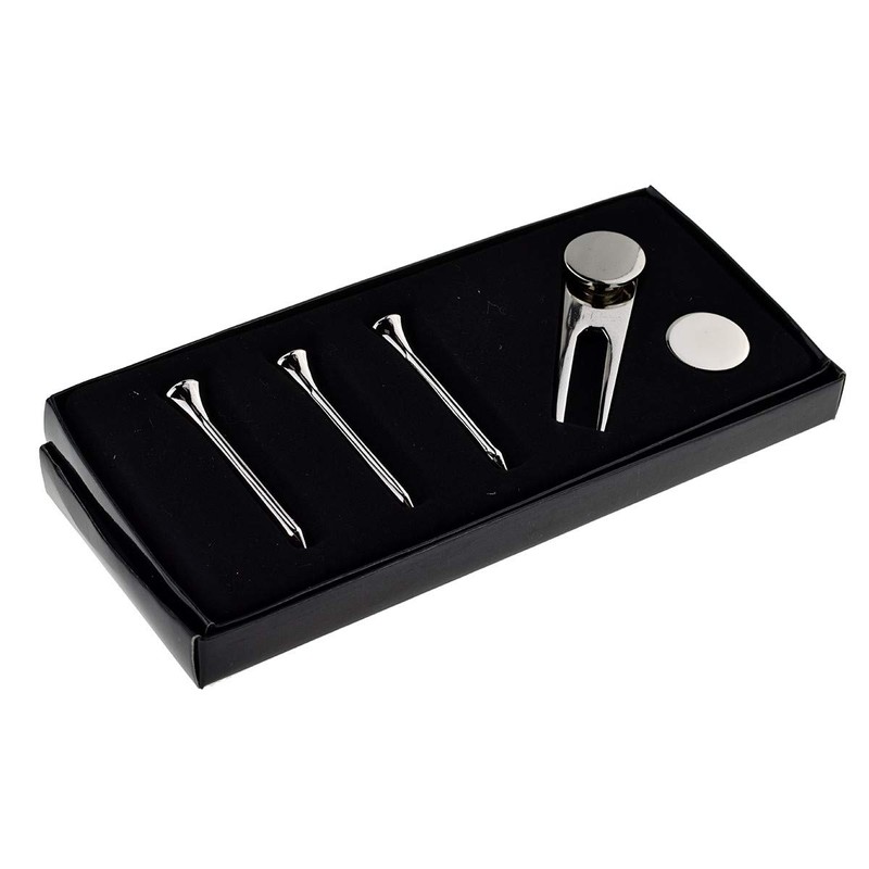Plain Silver Golf Gift Set of Three Tees, Divot Tool