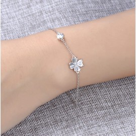 GW Women's Bracelet 925 Sterling Silver Bracelet Zirconia Pendant Bracelets for Women Girls, Silver-flowers