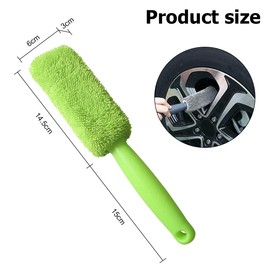 JNNJ 2 Pcs Wheel Brush, Soft Microfiber Metal Free Rim and Wheel Brushes Kit, Easy Reach Tire Detailing Washing Tool, Professional Grade Scratch Free Wheel Cleaning Set for Cars Motorcycles(Green)