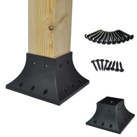 Myard PNP114040 4x4 Post Base Cover (Actual 3.5x3.5 Inches) Post Skirt Flange with Stainless Steel Screws, Post Bracket for Deck Porch Handrail Railing Support Trim Post Anchor (Qty 4, Black)