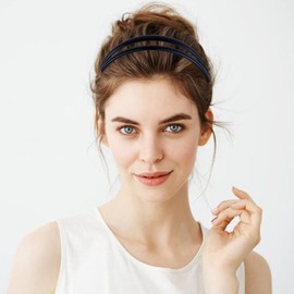 4 Pieces Plastic Headband Zigzag Headband Sharks Tooth Hair Comb Double Row Teeth Hair Band Simple and Chic Hair Hoop Non-Slip Hair Accessory for Women Girls Daily Dating Decorations(Black, Brown)