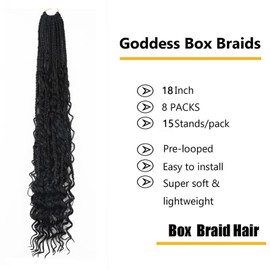 LMZIM Goddess Box Braids Crochet Hair 18 Inch,8 Packs Box Braids Crochet Hair for Women,Boho Box Braids Curly Ends Pre-looped,Synthetic Bohemian Crochet Box Braids hair 1b