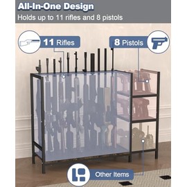 Mondazie Mondazie Gun Rack, Floor Standing Rifle Stand with Pistol Shelves, Vertical Shotgun Storage Holder Display Racks Indoor with Padding for Home or Garage, Hold up to 11 Long Guns and 8 Handguns, Black