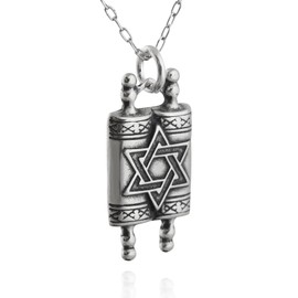 FashionJunkie4Life Sterling Silver 3D Torah Scolls Pendant Necklace, 18"