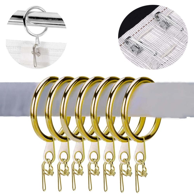 WUBAYI 50 Set Metal Brass Curtain Rings and Hooks, 30mm