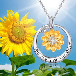 TANGPOET Sunflower Necklace Women's You Are My Sunshine Sunflowers Necklace Flower Necklace Pendant Sunflowers Jewellery Gift for Women Girls, Sterling Silver