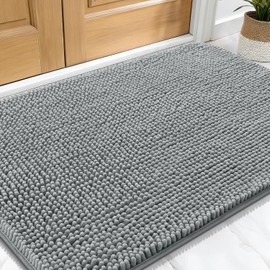 OLANLY - Tapete para puerta de perro y patas sucias, absorbe la humedad y la suciedad, antideslizante, lavable, de felpilla de secado rápido, para puerta interior, 30 x 20 pulgadas, gris