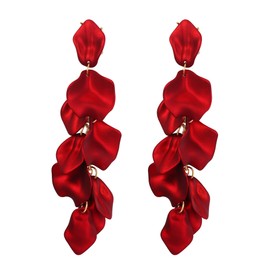 Flyonce Long Acrylic Rose Petal Drop Dangle Earrings, Red Flower Statement Earrings Summer Holiday Jewelry