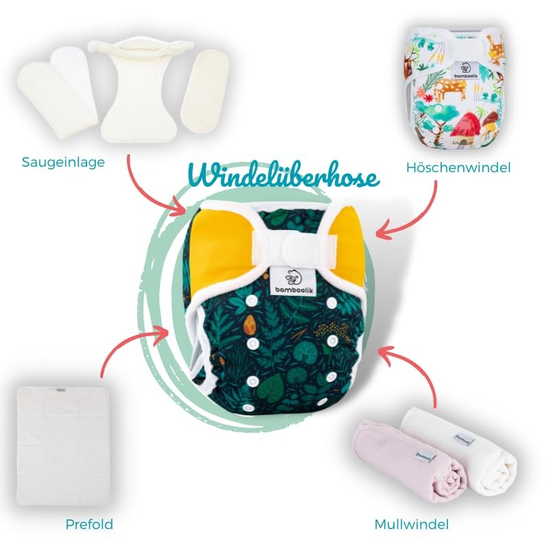 Bamboolik. Waterproof Washable One Size Duo, Button Closure, Double Side