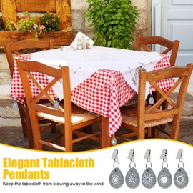 Weysoo Pack of 10 Tablecloth Weights for Outdoor Use, Tablecloth Weights Made of Natural Stone with Clip, Tablecloth Holder Weights Tablecloth with 5 Sun Patterns for Party, Picnic, Weddings (Sunburst