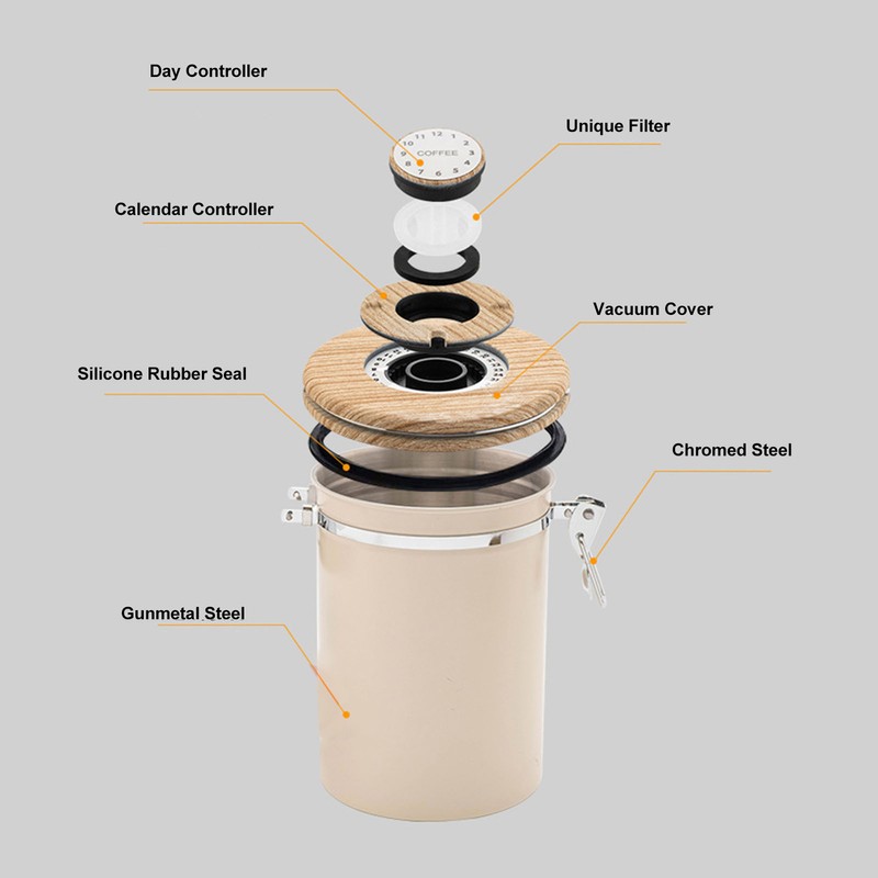 Coffee Canister 1.8L Stainless Steel Airtight Coffee Bean Storage Container