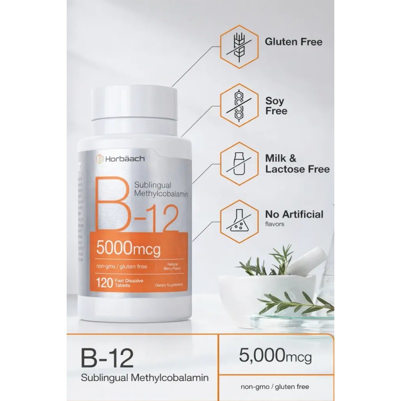 Vitamina B12 Metilcobalamina 5000mcg Sublingual 120 Tabletas