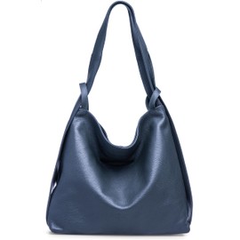 Caspar TL786 Women's Leather 2 in 1 Shoulder Bag Backpack, blue, Unit size