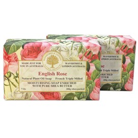 Wavertree & London English Rose Scented Natural Soap Bars for Men & Women (2 x 7oz) – Moisturizing Triple-Milled Soap Bars Enriched with Shea Butter – Plant-Based Bath & Body Bar for All Skin Types