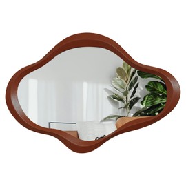 OSMall Irregular Cloud Wall Mirror, Asymmetrical Wood Frame Wavy Mirrors,24"x 32" Mid Century Modern Wooden Framed Decorative Funky Mirror for Living Room Bedroom Entryway and Bathroom