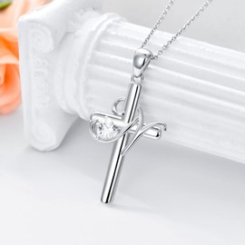 PROESS Sterling Silver Initial Cross Necklace A-Z 26 Letter Necklace Jewelry Gifts for Women (14-N)