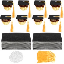 JOFONY 50PCS Graduation Cap Chocolate Decoration,Graduation Decoration Mini Cap with Tassel Suitable for Graduates 2025 Party Chocolate Candy Set