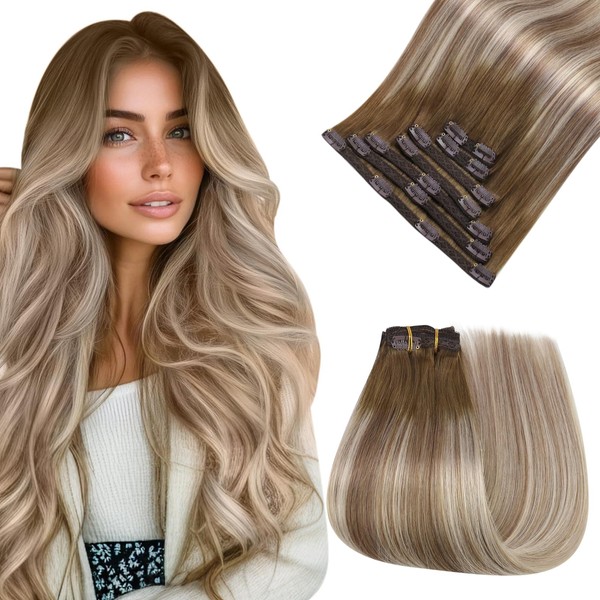 Easyouth Clip in Hair Extensions Real Human Hair Balayage Clip