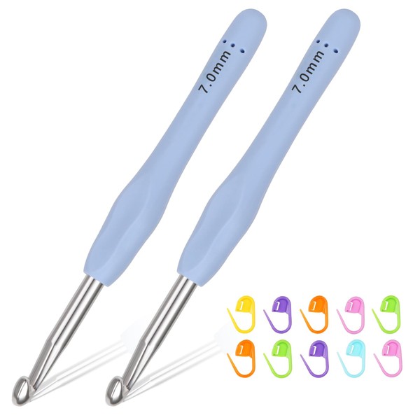Reessy 2Pcs 7.0mm Crochet Hooks Set, Aluminium Crochet Hook with
