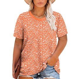 Eytino Plus Size Tops for Women Short Sleeve Crew Neck Polka Dot Print Casual Summer Loose Tee Shirts,3X Orange