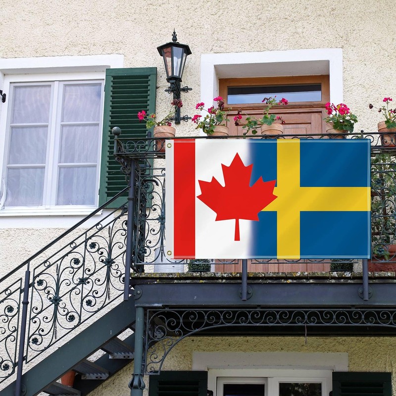 3×5 FT Canada Sweden Combo Flag,Large Canadian Swedish Decor,Double Side