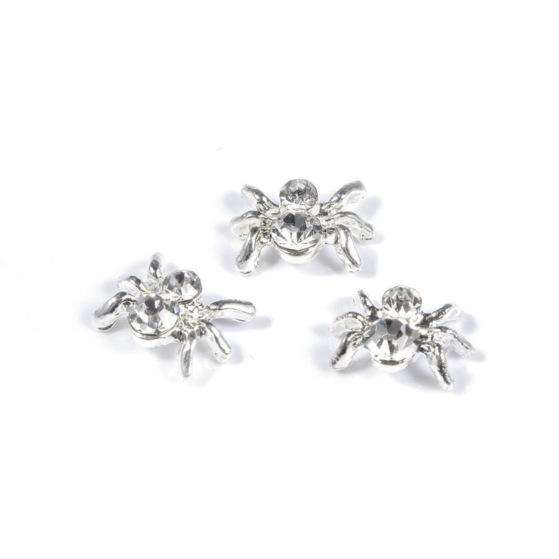 BeeSpring 10pcs 3D Spider with Rhinestones Nail Art Glitters DIY