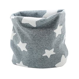 Kids Boys Girls Cotton Multi Use Neck Warmer Scarf Hat Bandana - Stars Grey White