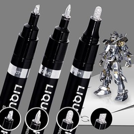 3PK Rotuladores de Cromo Líquido - Rotuladores de Cromo Permanentes para Espejo, Rotuladores de Pintura de Cromo para Plástico, Metal, Pintura de Modelos, Kit de Toque y Reparación, Juego de