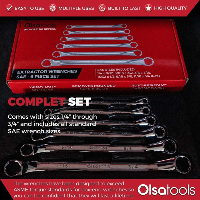 Olsa Tools 6pc Box End Wrench Set, 45-Degree Offset, Chrome