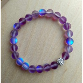 Hope Inspired Mystic Mermaid Glass Bracelet with 8 mm Glowing Moonstone Beads (Purple)