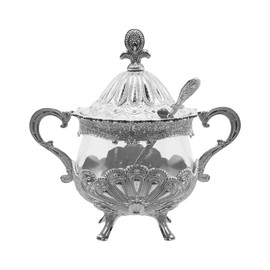 Tsnamay 6.1" Sugar Bowl with Lid and Spoon for Kitchen Coffee Bar and Wedding Party,Sugar Container for Sugar Cube and Powder Sugar,Salt Server,Silver