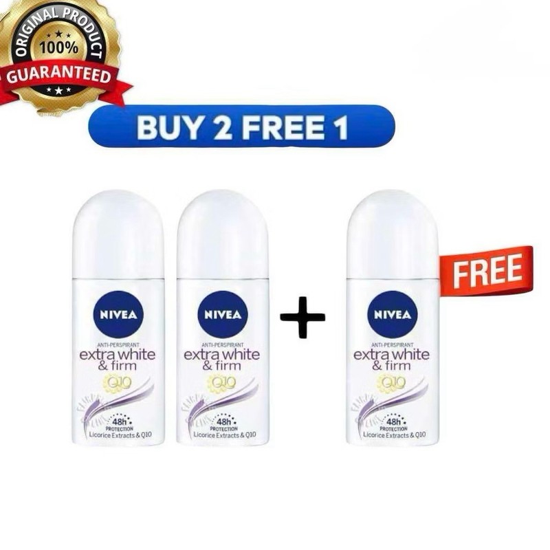 Buy 2 Free 1 Nivea Men & Women Deodorant Roll-On