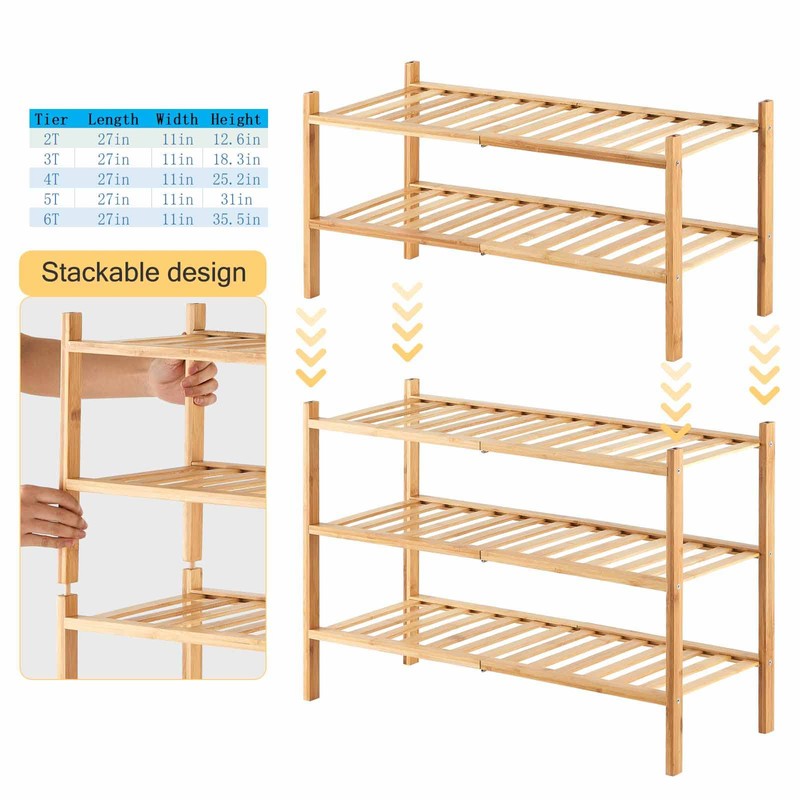 Furshus 4-Tier Bamboo Shoe Rack for Entryway, Stackable | Heavy