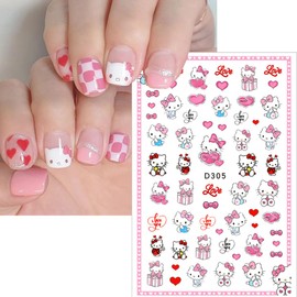 8 Sheets Valentine's Day Cute Nail Stickers for Nail Art, Cute Nail Decals 3D Cartoon Love Heart Nail Stickers Self-Adhesive Valentines Heart Kawaii Nail Charms for Women Girls Acrylic Nail Decoration