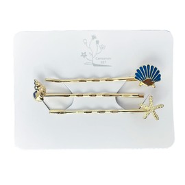 Campanula 327 Hair Pin, Set of 3, Marine, Gold, Storage Bag Included, Stylish, Adult Hair Accessory