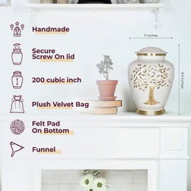 Trupoint Memorials Cremation Urns for Human Ashes, Tree of Life Decorative Burial Urn for Adult Men and Women, Large White