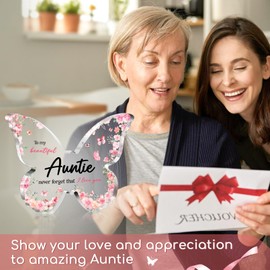 Brikabia Auntie Gifts for Mothers Day, Auntie Birthday Gifts, Beautiful Butterfly Acrylic Plaque, Best Auntie Gifts from Niece Nephew, Mothers Day Christmas Wedding Gifts for Aunt Auntie