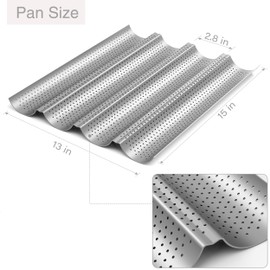 2 Pack Nonstick Perforated Baguette Pan 15" x 13" for French Bread Baking 4 Wave Loaves Loaf Bake Mold Oven Toaster Pan (Silver)