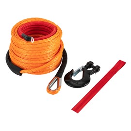 3/8" x 60ft Synthetic Winch Rope Kit, 19854 LBS Winch Rope Cable Kit w/Protective Sleeve, Winch Hook and Pull Strap, Car Tow Recovery Cable for 4WD Off-Road Vehicle Truck ATV UTV SUV (Orange)