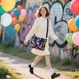 Forrica Women's Handbag, Tote Bag, Large Capacity, Shoulder Bag, Waterproof, Crossbody Bag, Crossbody Pouch, Multiple Pockets, Flower I, L