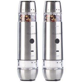 Rosenstein & Söhne Dual Salt Pepper Mill: Set of 2 Automatic 2-in-1 Cordless Spice Mills with 2 Ceramic Grinders (Multifunctional Spice Mill, Cordless Combination Spice Mill, BBQ)